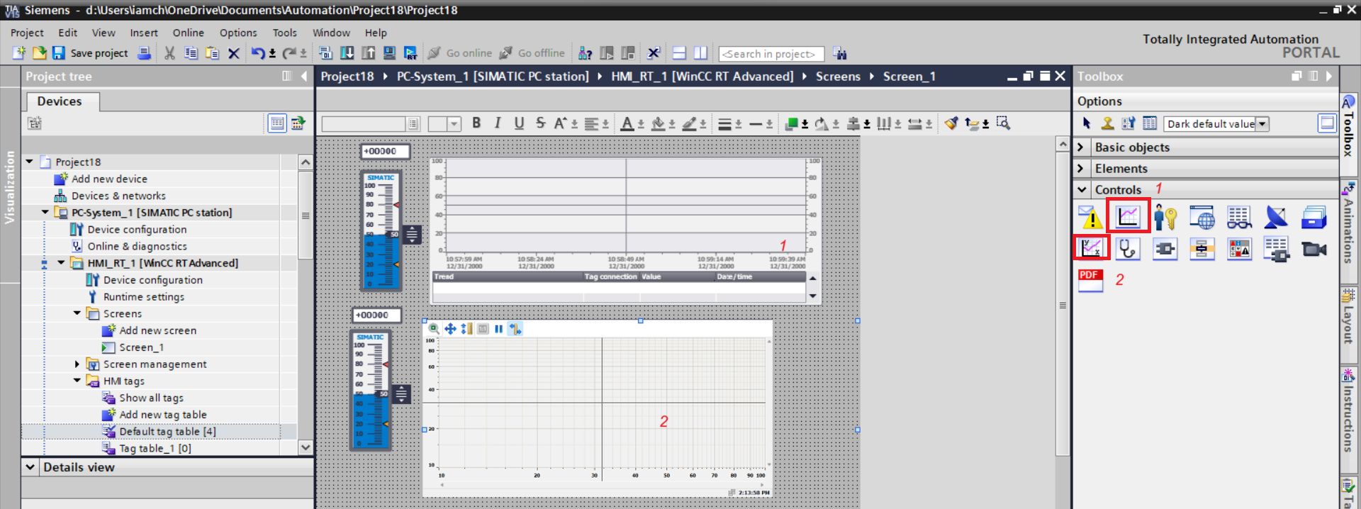 insert trend view on screen of Siemens hmi